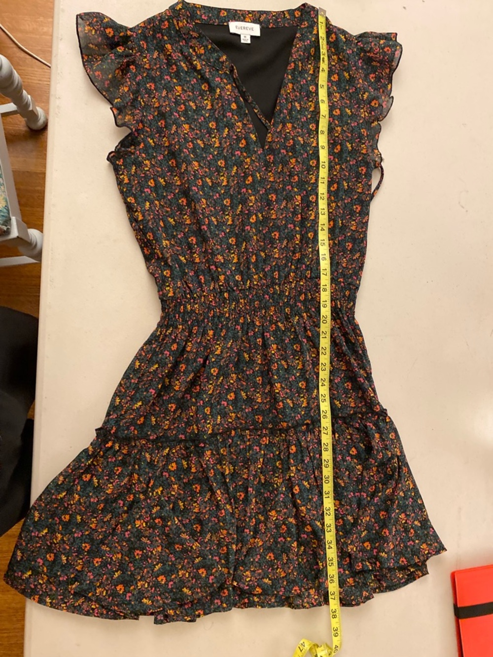 Evereve Black Floral Midi Dress | Size M - Picture 4 of 13
